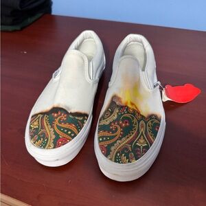 Vans White and Multicolor Paisley Slip-On Sneakers